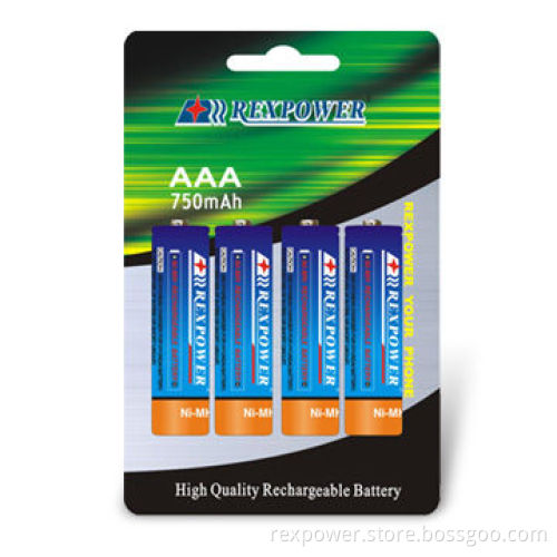 AAA NiMH Batteries with 750mAh Capacity and 1.2V Nominal Voltage